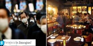 Japonijoje koronavirusu sergantis žmogus lankosi baruose ir platina virusą