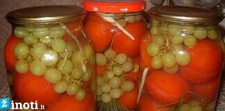 Labai skanus ir neįprastas marinuotų pomidorų receptas su vynuogėmis