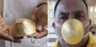 Indijos turtuolis nešioja auksinę kaukę, kad apsisaugotų nuo Covid-19