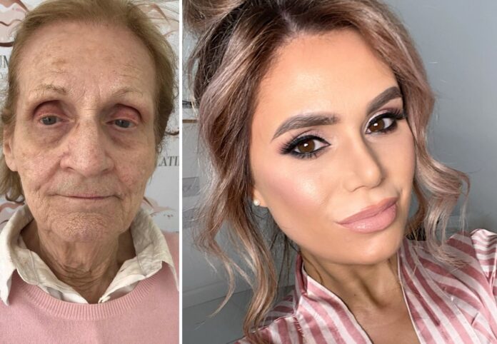 Makiažo meistrė kosmetiką naudoja tam, kad atjaunintų savo 80-metę močiutę