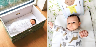 Suomių mamos migdo naujagimius kartoninėse dėžėse. Jos turi tam savo priežastis